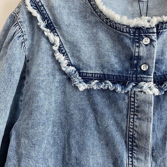 Something Navy Chambray Ruffle Shirt Blue Size XXL - Picture 3 of 12